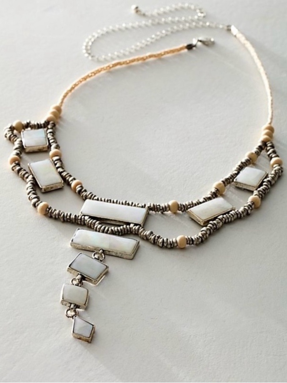 NWT Free People Lately Necklace Mother of Pearl Silver White Boho Statement